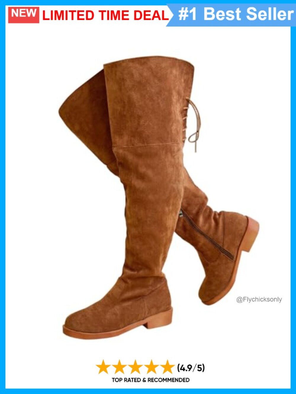 Women's Over Knee High Boots Round Toe Low Chunky Heel Suede Leather Lace-Up